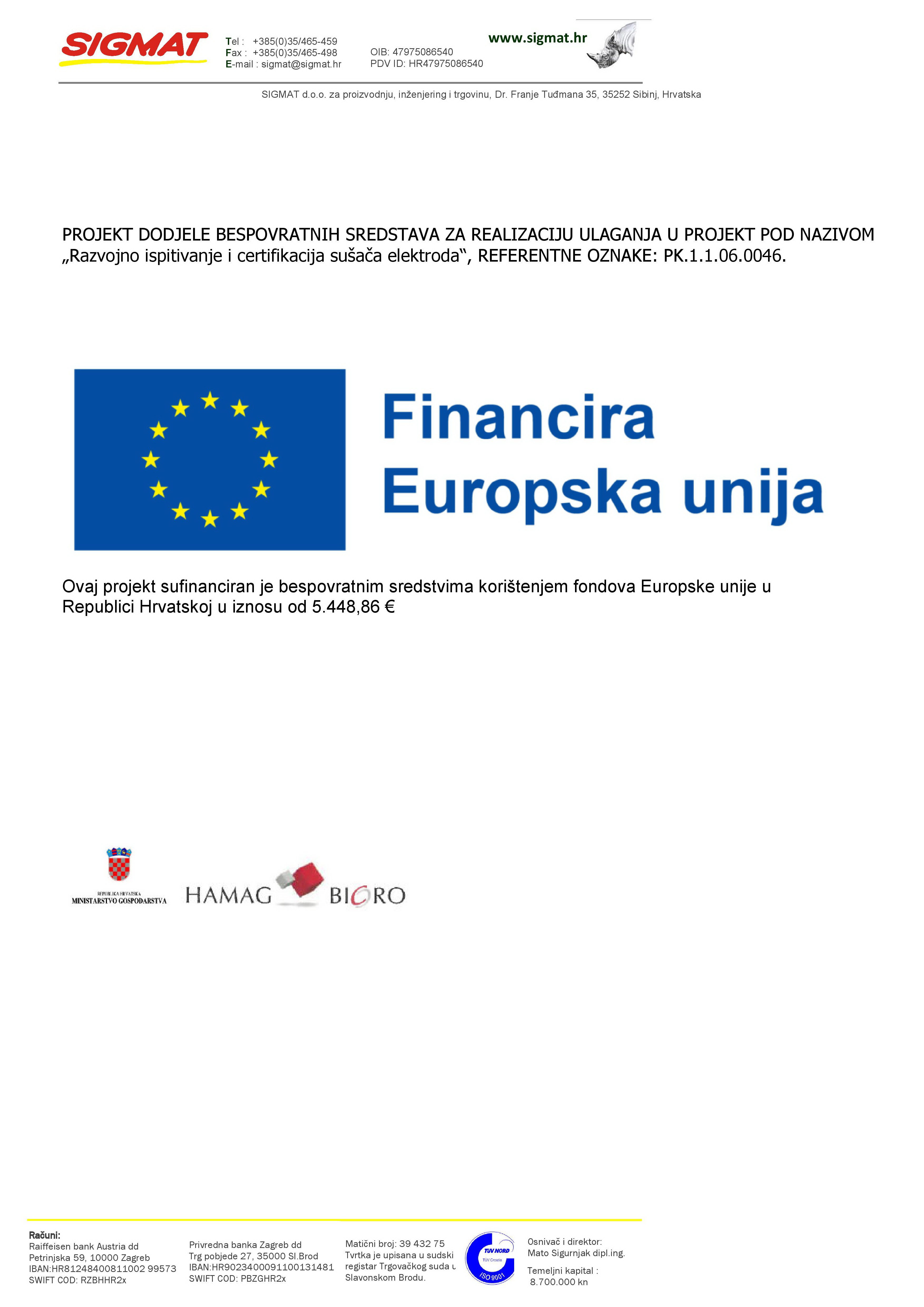 Inovacijski vaučer za "Razvojno ispitivanje i certifikaciju sušača elektroda"